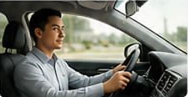 Business driver inside a clean rental car